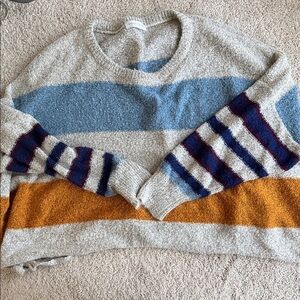 Vestique Cozy Striped Sweater in Blue, Orange, and Cream